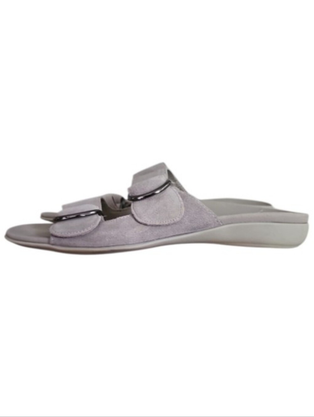 Vionic Corlee Suede Slide Sandals Sz 8.5 Gray Buckle Comfort Shoes Resortwear